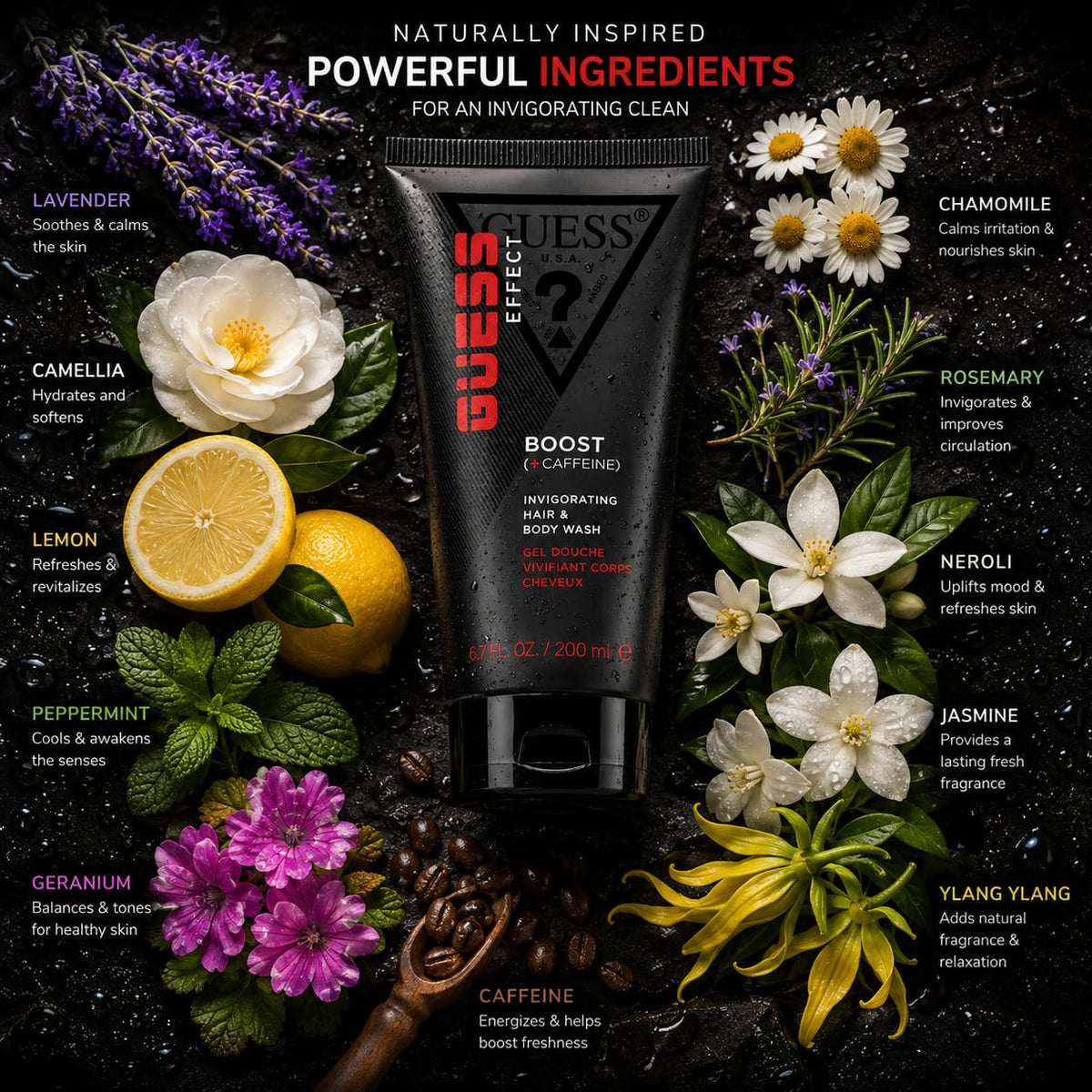 GUESS Effects Boost + Caffeine Invigorating Hair & Body Wash 200ml