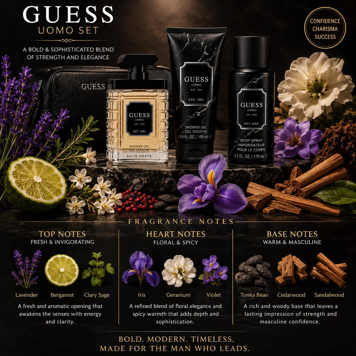 Guess Uomo Set(EDT 100+Shower Gel 100+Body Spray 170+Pc)