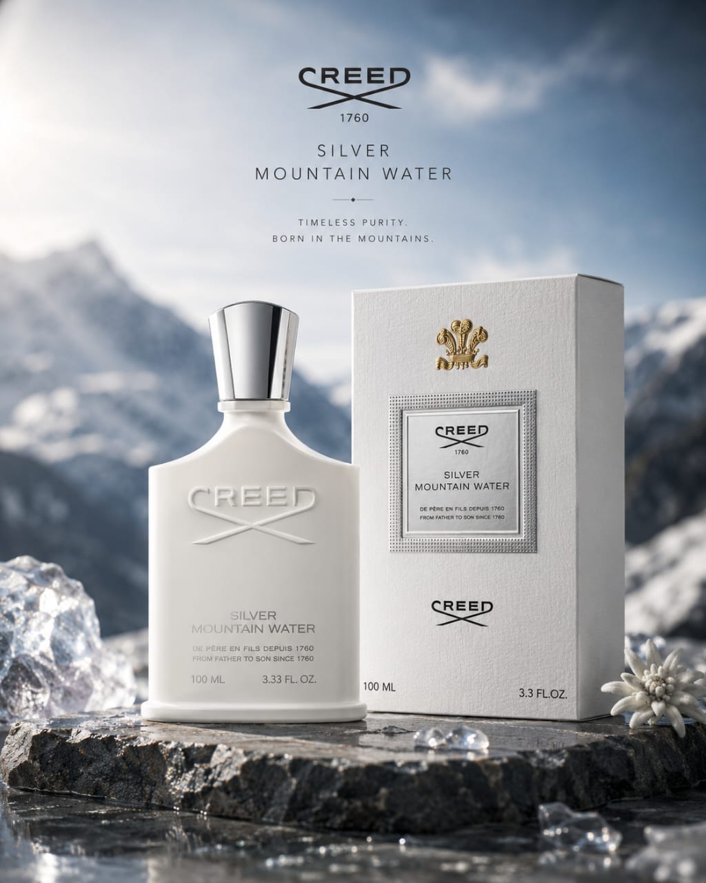 Creed Silver Mountain Water Eau de Parfum 100ml – Unisex Citrus, Fruity & Woody Fragrance