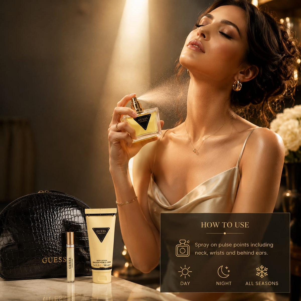 GUESS Seductive W Women's Gift Set – EDT 75ml + 15ml + Body Lotion 100ml + Pouch