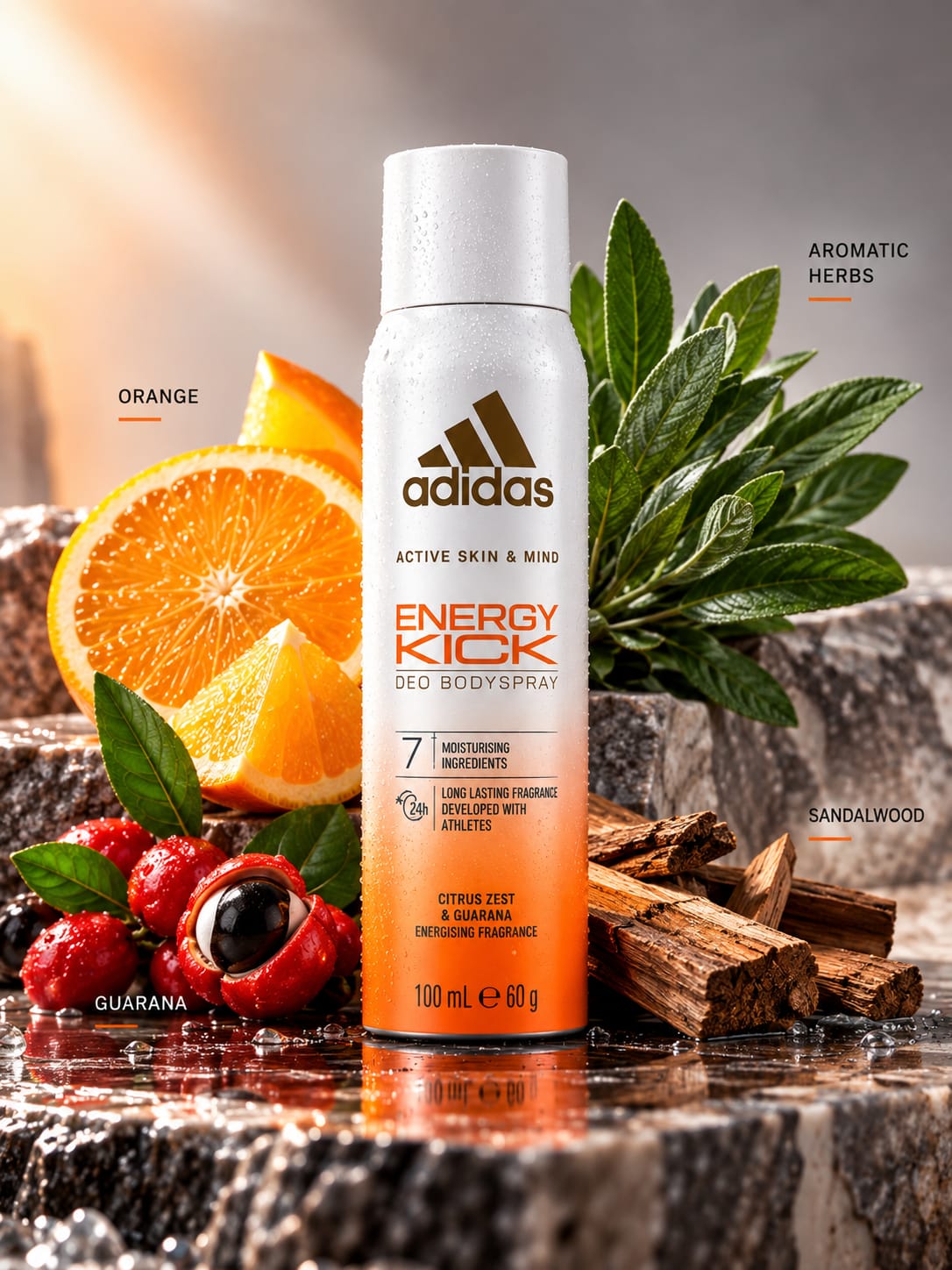 Adidas Energy Kick Deo Body Spray 100 ml – Citrus Zest & Guarana