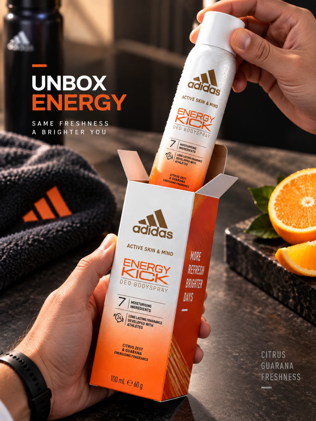 Adidas Energy Kick Deo Body Spray 100 ml – Citrus Zest & Guarana
