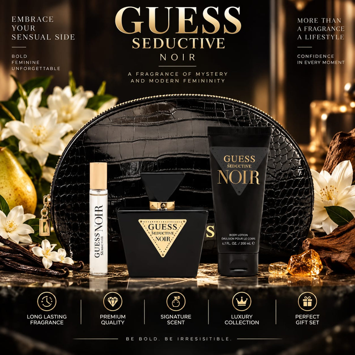 GUESS Seductive Noir Women’s Eau de Toilette Gift Set – 75ml + 15ml + 200ml Body Lotion