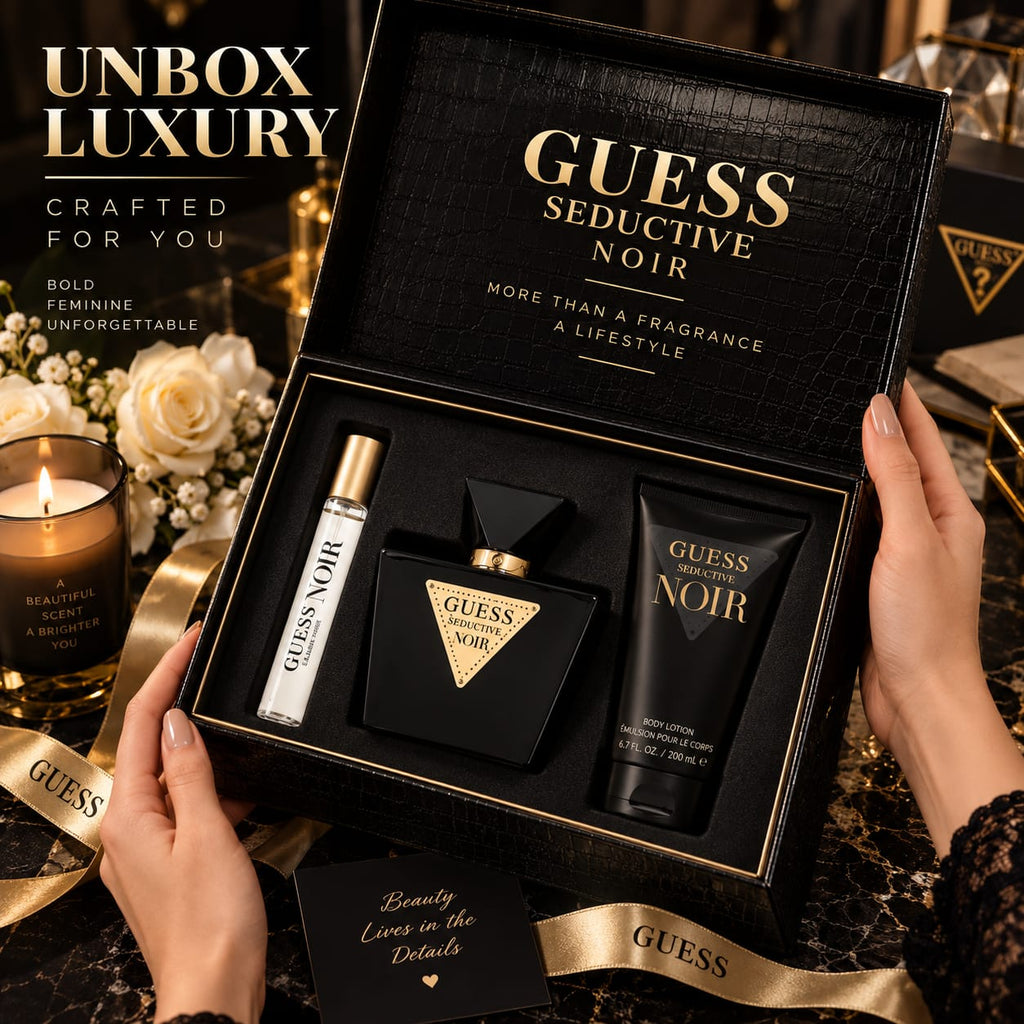 GUESS Seductive Noir Women’s Eau de Toilette Gift Set – 75ml + 15ml + 200ml Body Lotion