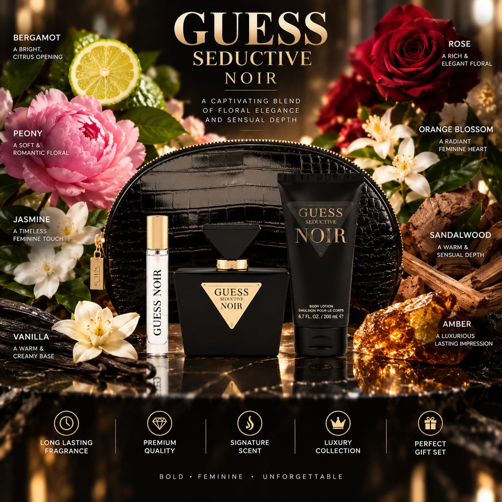 GUESS Seductive Noir Women’s Eau de Toilette Gift Set – 75ml + 15ml + 200ml Body Lotion