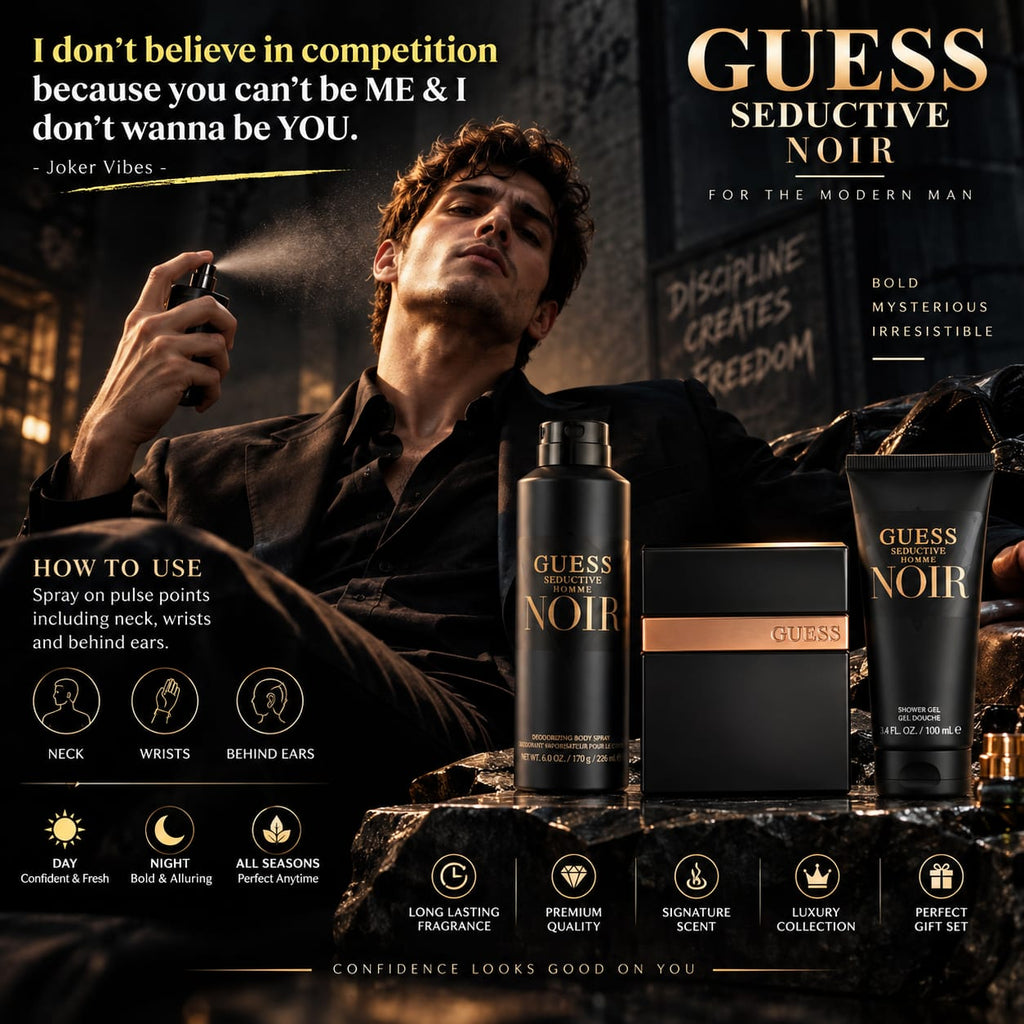 GUESS Seductive Noir Homme Gift Set for Men – Fragrance, Body Spray & Shower Gel
