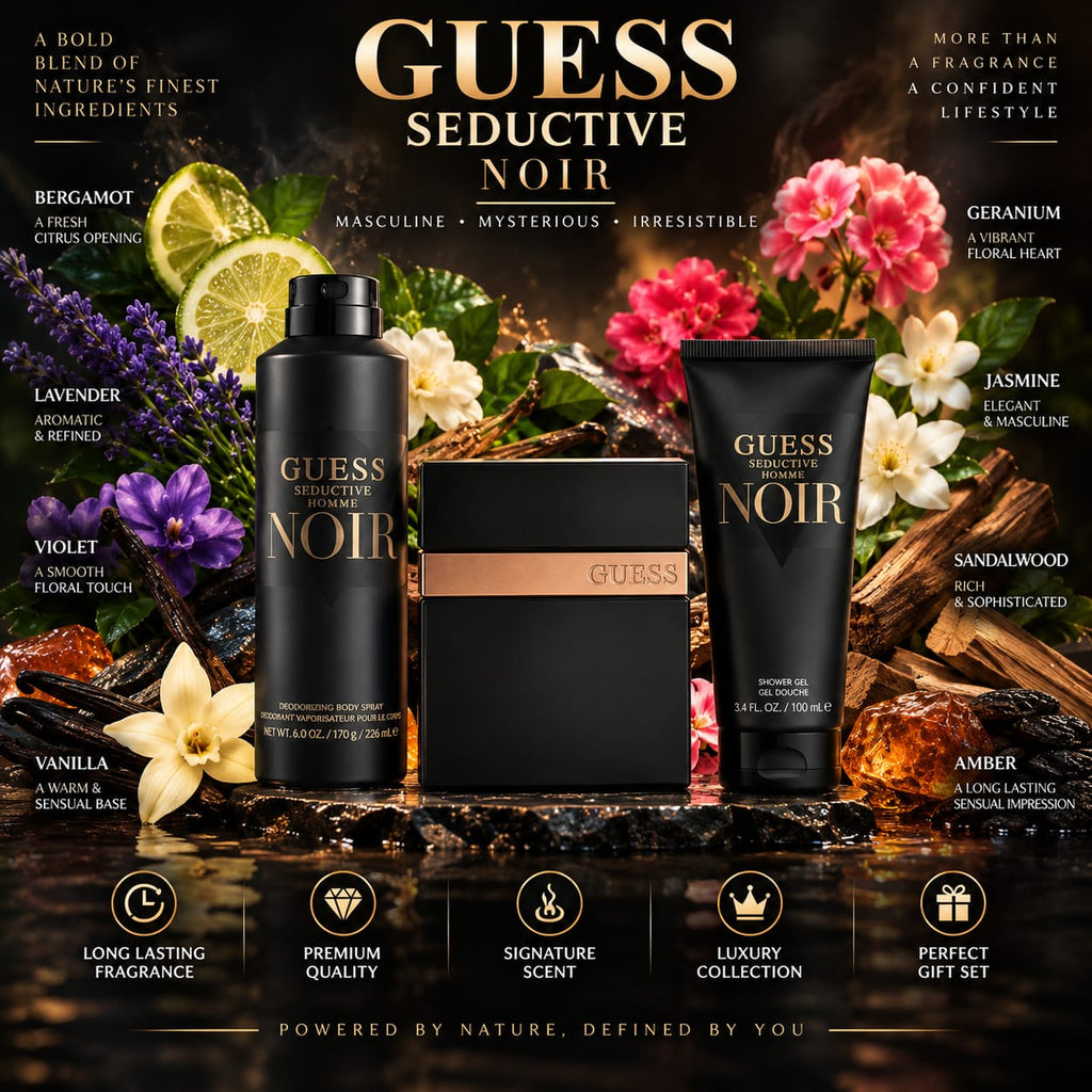 GUESS Seductive Noir Homme Gift Set for Men – Fragrance, Body Spray & Shower Gel