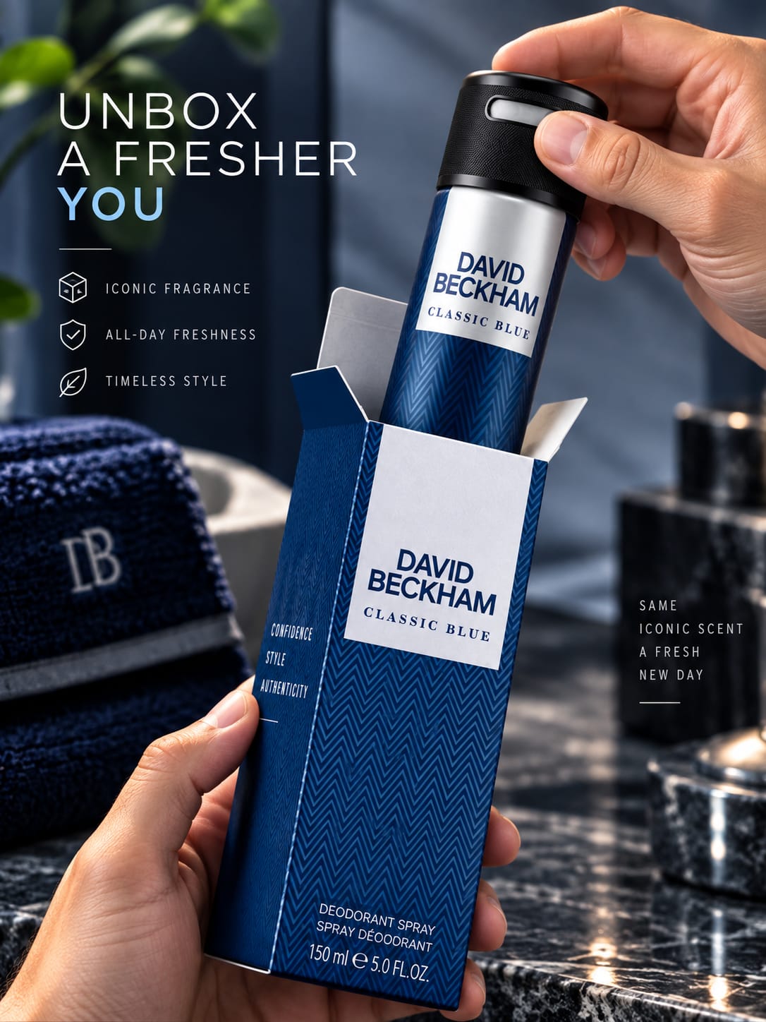 David Beckham Classic Blue Deodorant Spray 150ml for Men