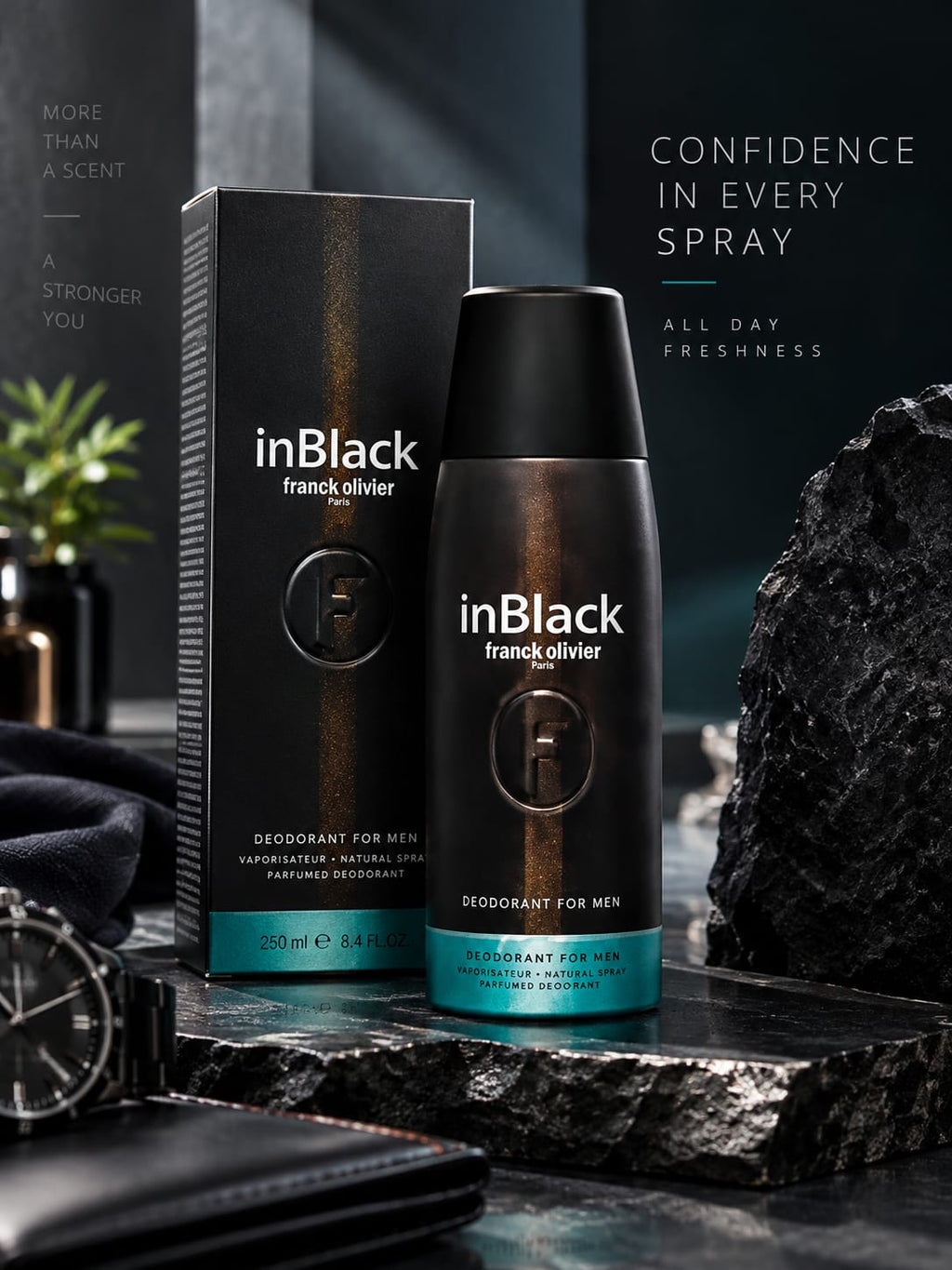 Franck Olivier InBlack Deodorant for Men 250ml – Perfumed Deodorant Spray