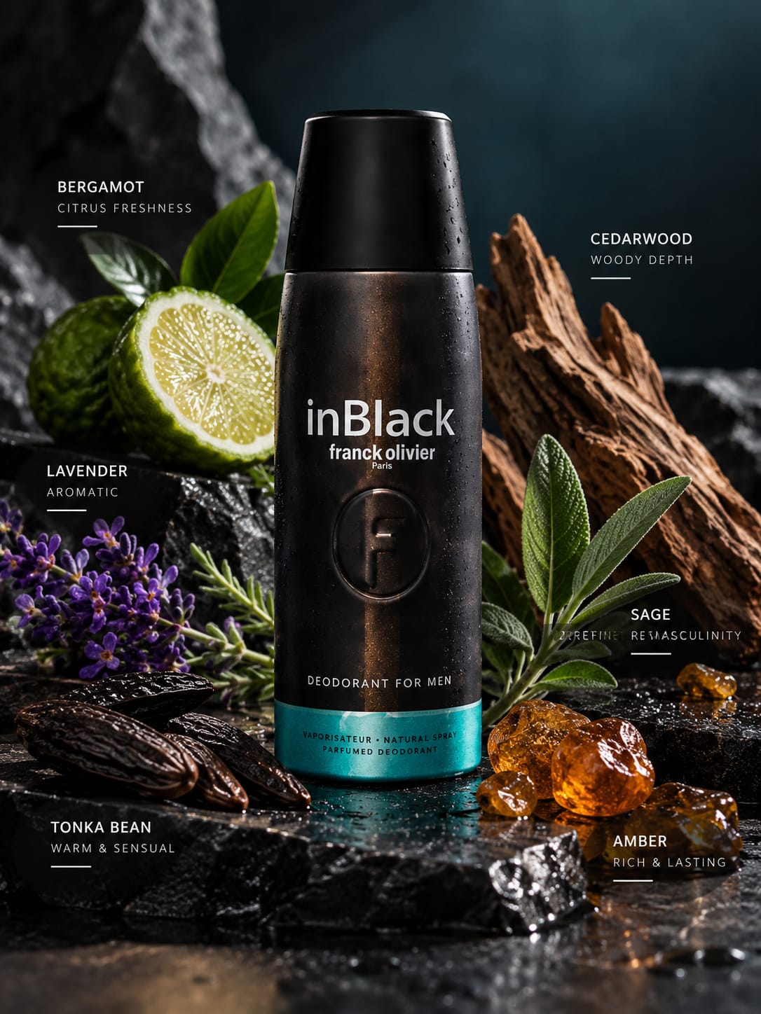 Franck Olivier InBlack Deodorant for Men 250ml – Perfumed Deodorant Spray