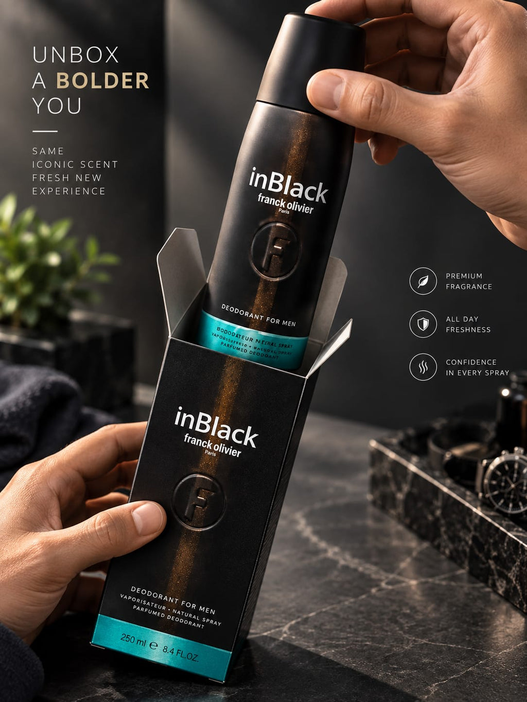 Franck Olivier InBlack Deodorant for Men 250ml – Perfumed Deodorant Spray