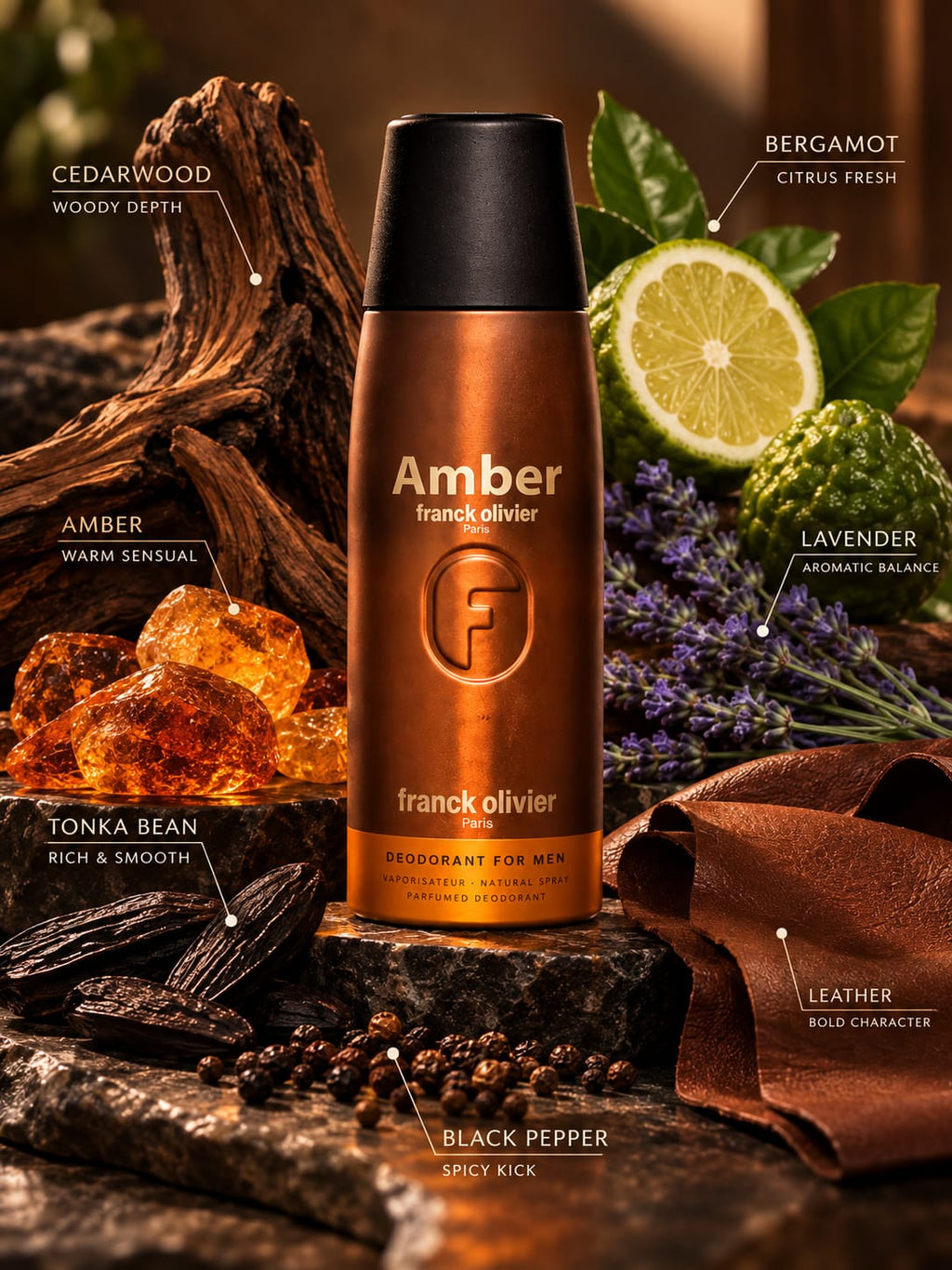 Franck Olivier Amber Deodorant for Men – Perfumed Natural Spray