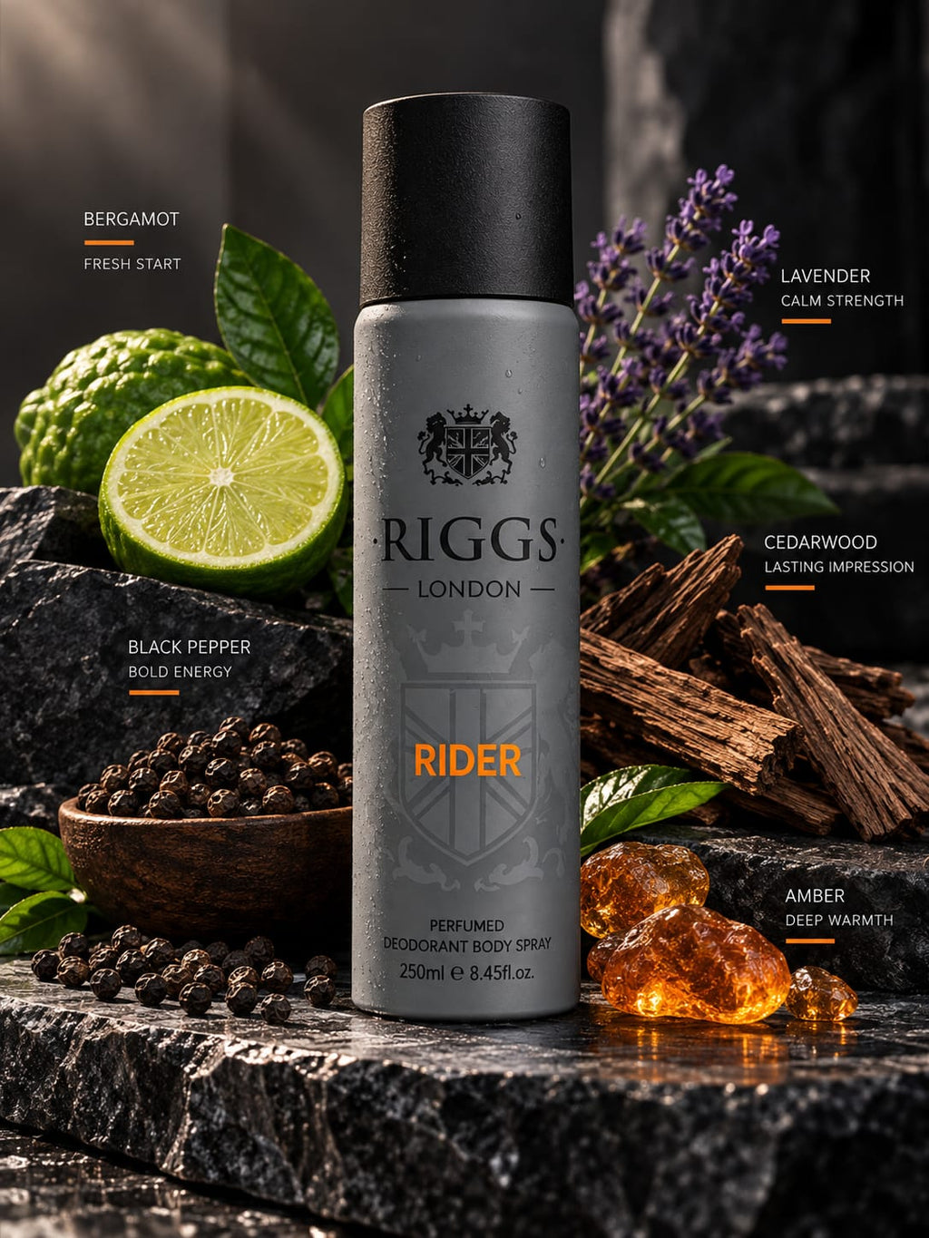 RIGGS LONDON Rider Perfumed Deodorant Body Spray 250ml for Men