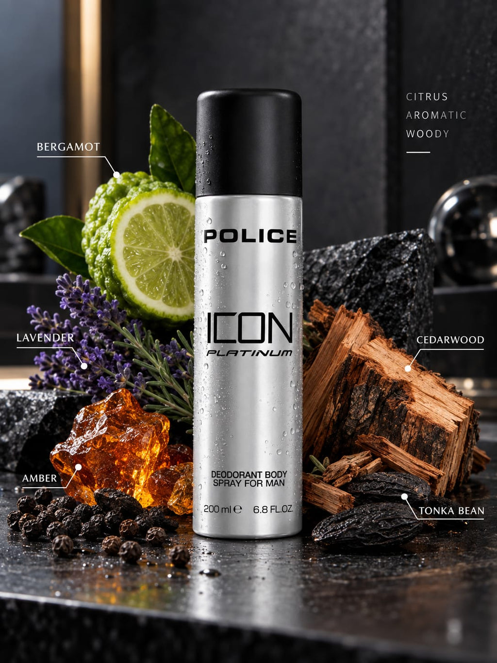 Police Icon Platinum Deodorant Body Spray for Men 200ml