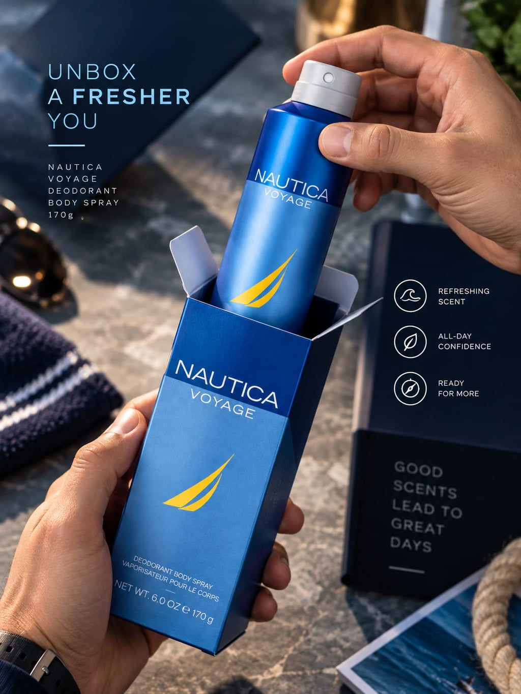 Nautica Voyage Deodorant Body Spray for Men – 170g