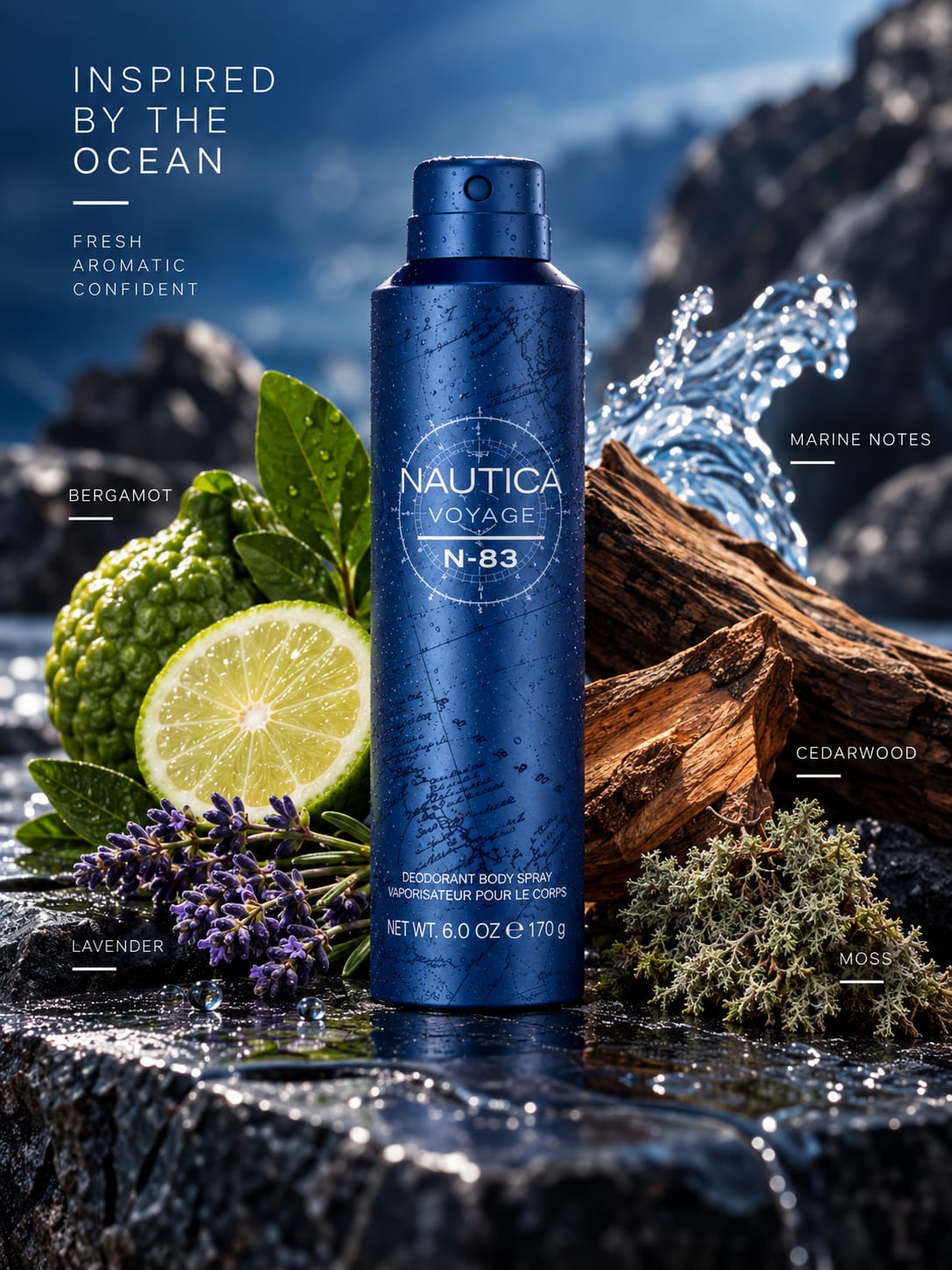 Nautica Voyage N-83 Deodorant Body Spray for Men – 6 oz / 170 g