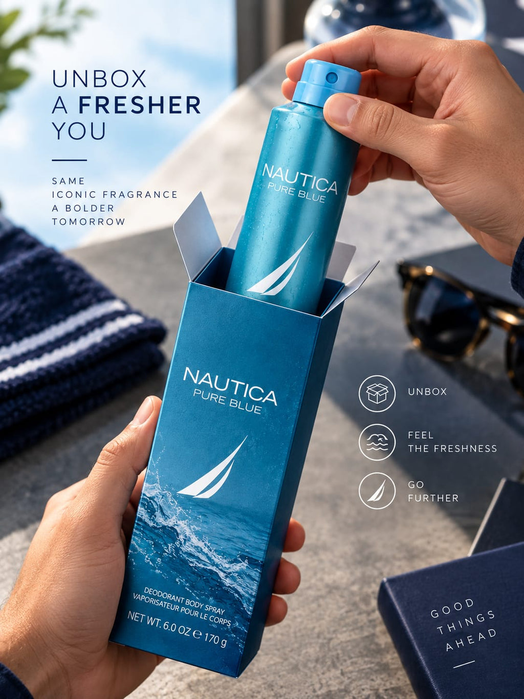 Nautica Pure Blue Deodorant Body Spray 170g – Ocean Fresh Fragrance