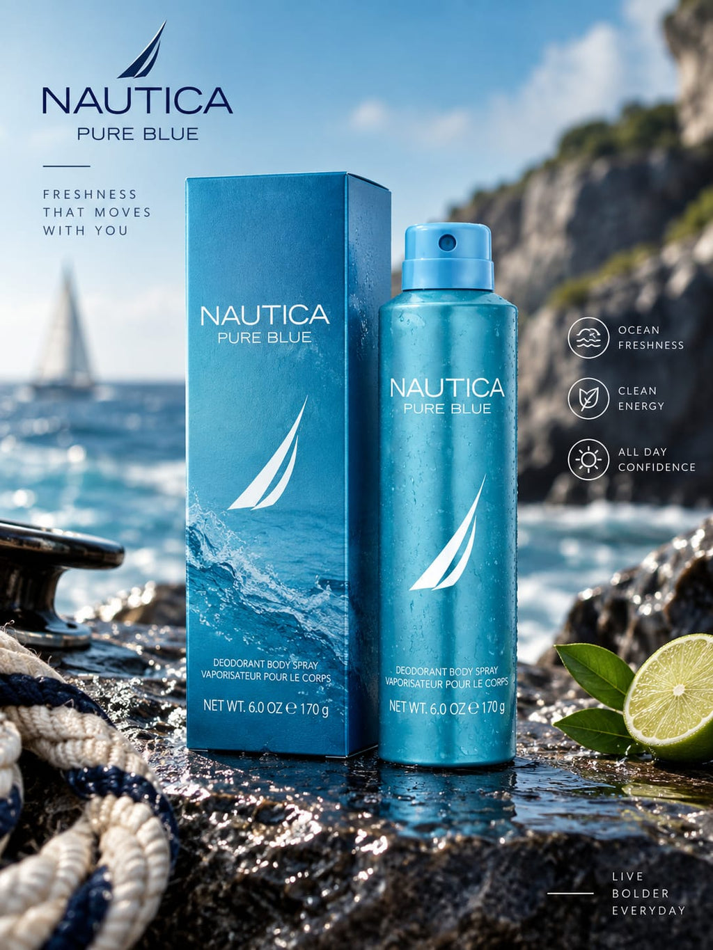 Nautica Pure Blue Deodorant Body Spray 170g – Ocean Fresh Fragrance
