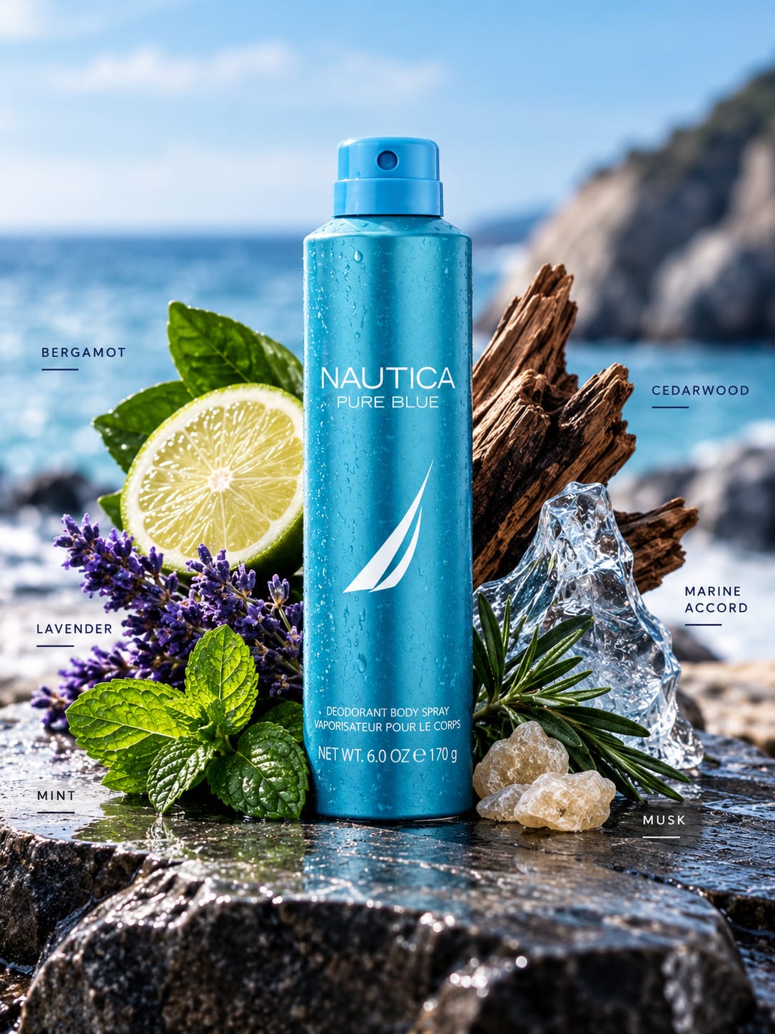 Nautica Pure Blue Deodorant Body Spray 170g – Ocean Fresh Fragrance