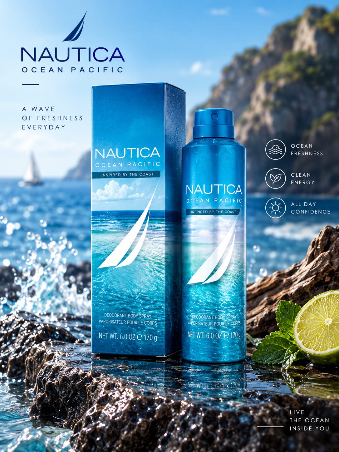 Nautica Ocean Pacific Deodorant Body Spray 6 oz / 170 g