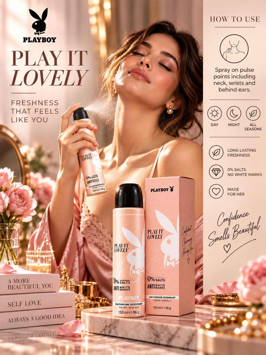 Playboy Play It Lovely 24H Perfume Deodorant for Women 150 ml