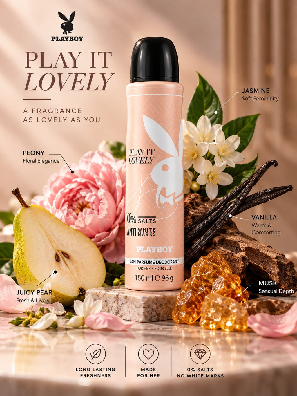 Playboy Play It Lovely 24H Perfume Deodorant for Women 150 ml
