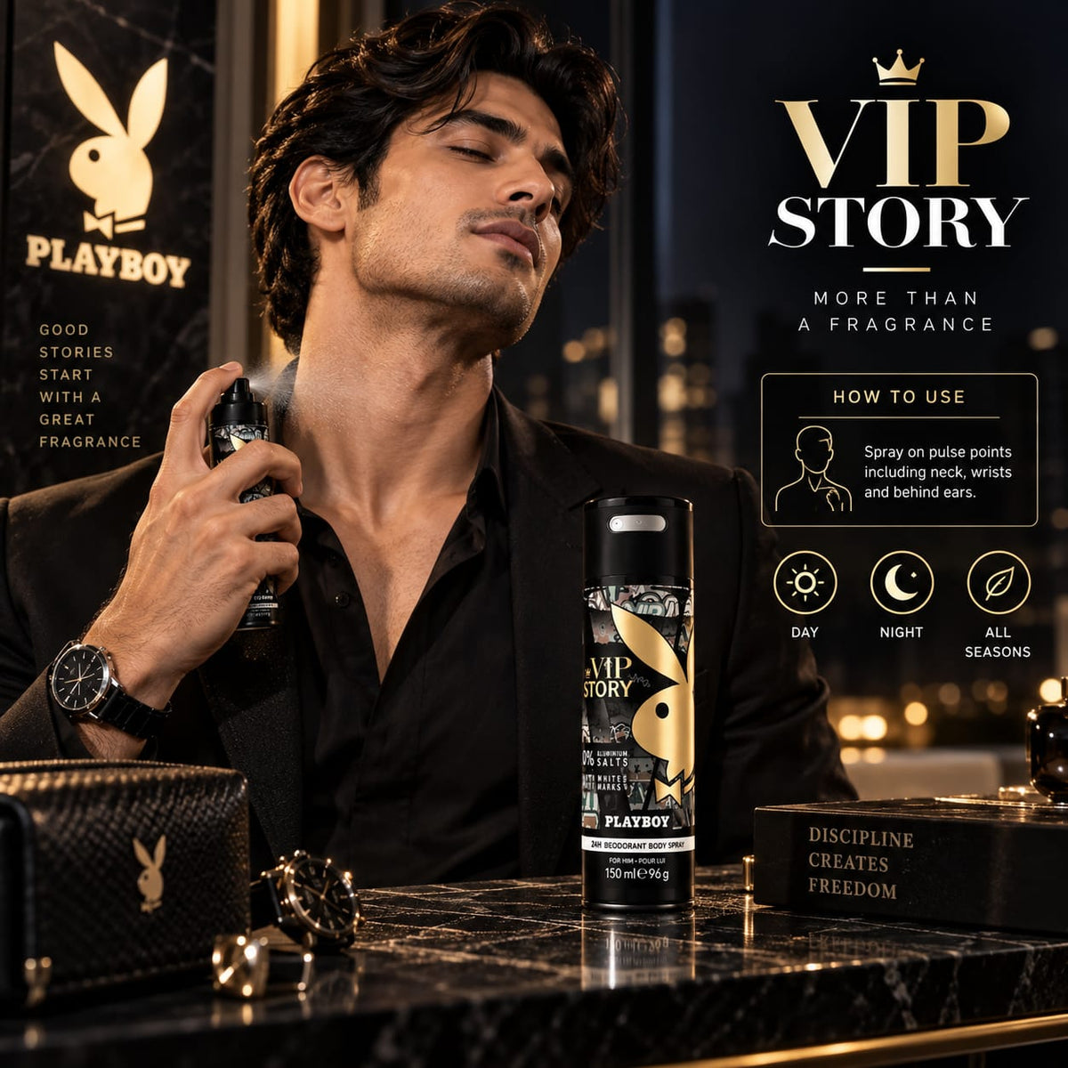 Playboy VIP Story Deodorant Body Spray for Men 150 ml