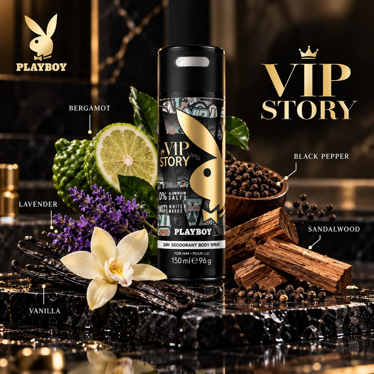 Playboy VIP Story Deodorant Body Spray for Men 150 ml