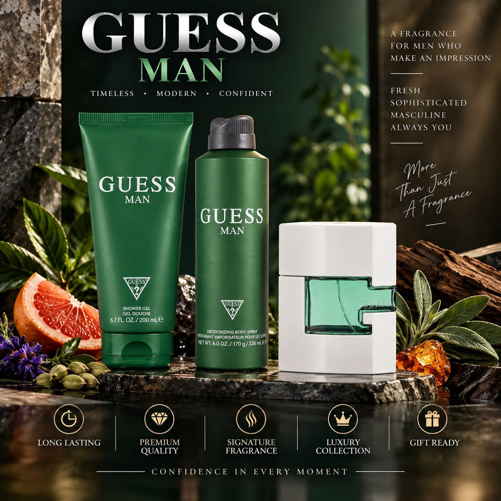 GUESS Man Perfume Gift Set for Men – Fragrance, Shower Gel & Body Spray