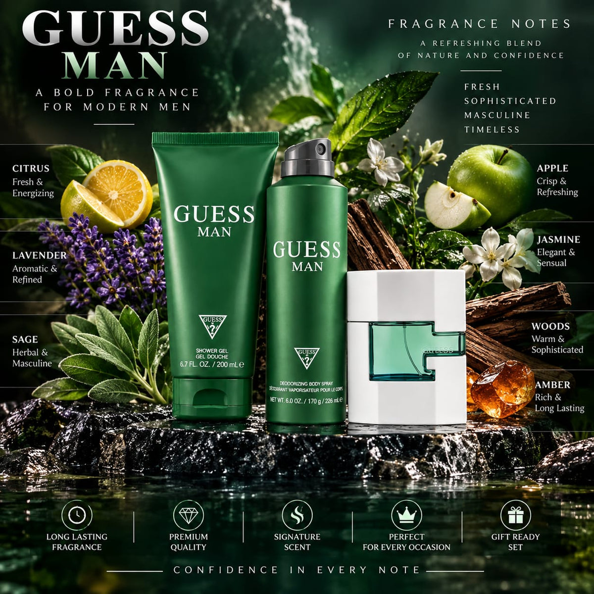 GUESS Man Perfume Gift Set for Men – Fragrance, Shower Gel & Body Spray
