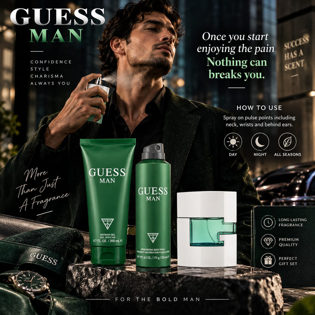 GUESS Man Perfume Gift Set for Men – Fragrance, Shower Gel & Body Spray