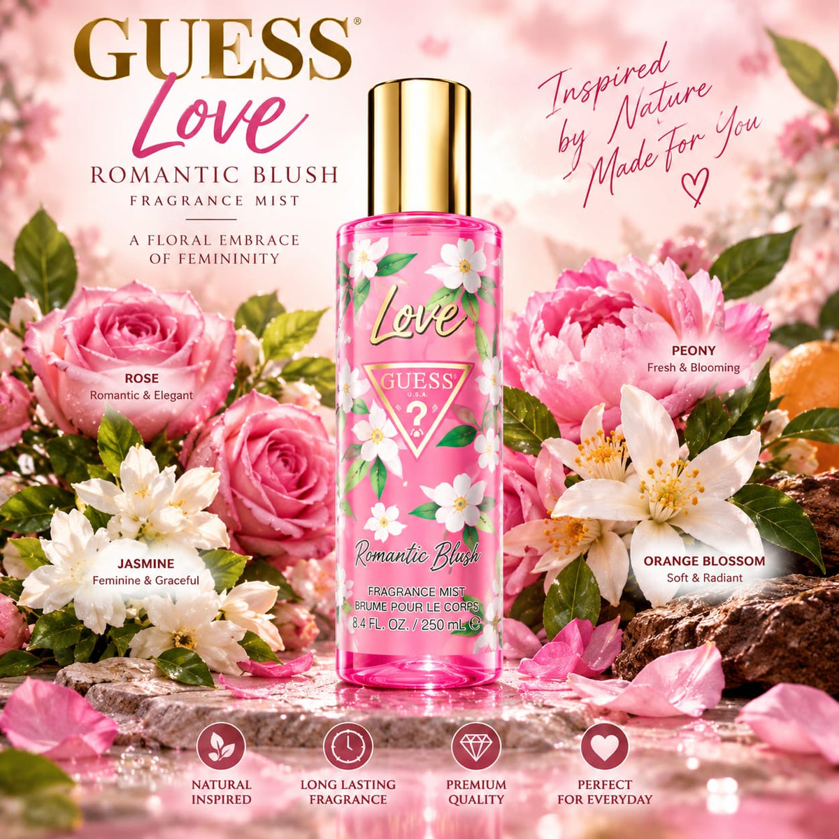 GUESS Love Romantic Blush Fragrance Mist 250 mL | Floral Scent