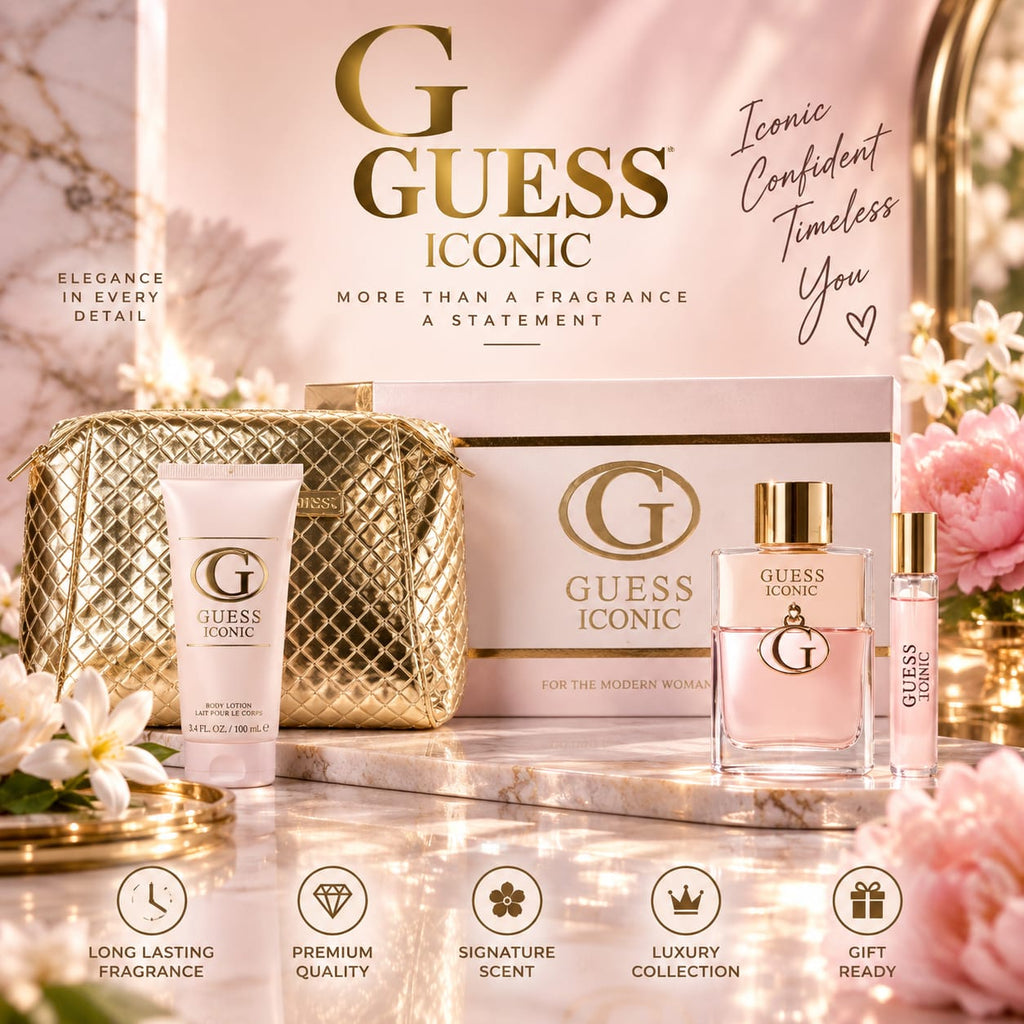 GUESS Iconic Women Eau de Parfum Gift Set 100ml + 15ml + Body Lotion 100ml + Pouch