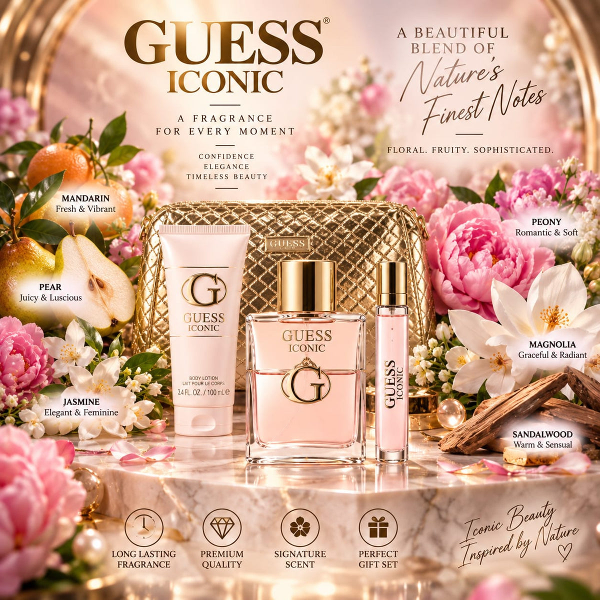 GUESS Iconic Women Eau de Parfum Gift Set 100ml + 15ml + Body Lotion 100ml + Pouch