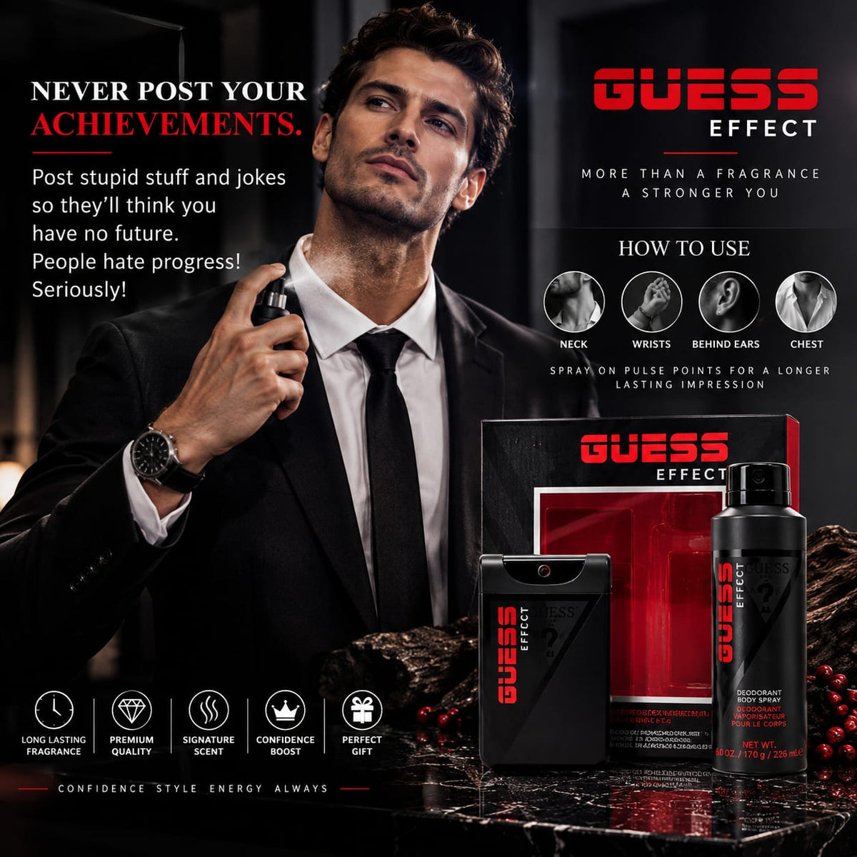 GUESS Effect Eau de Toilette Gift Set for Men – 100ml EDT + 170g Deodorant