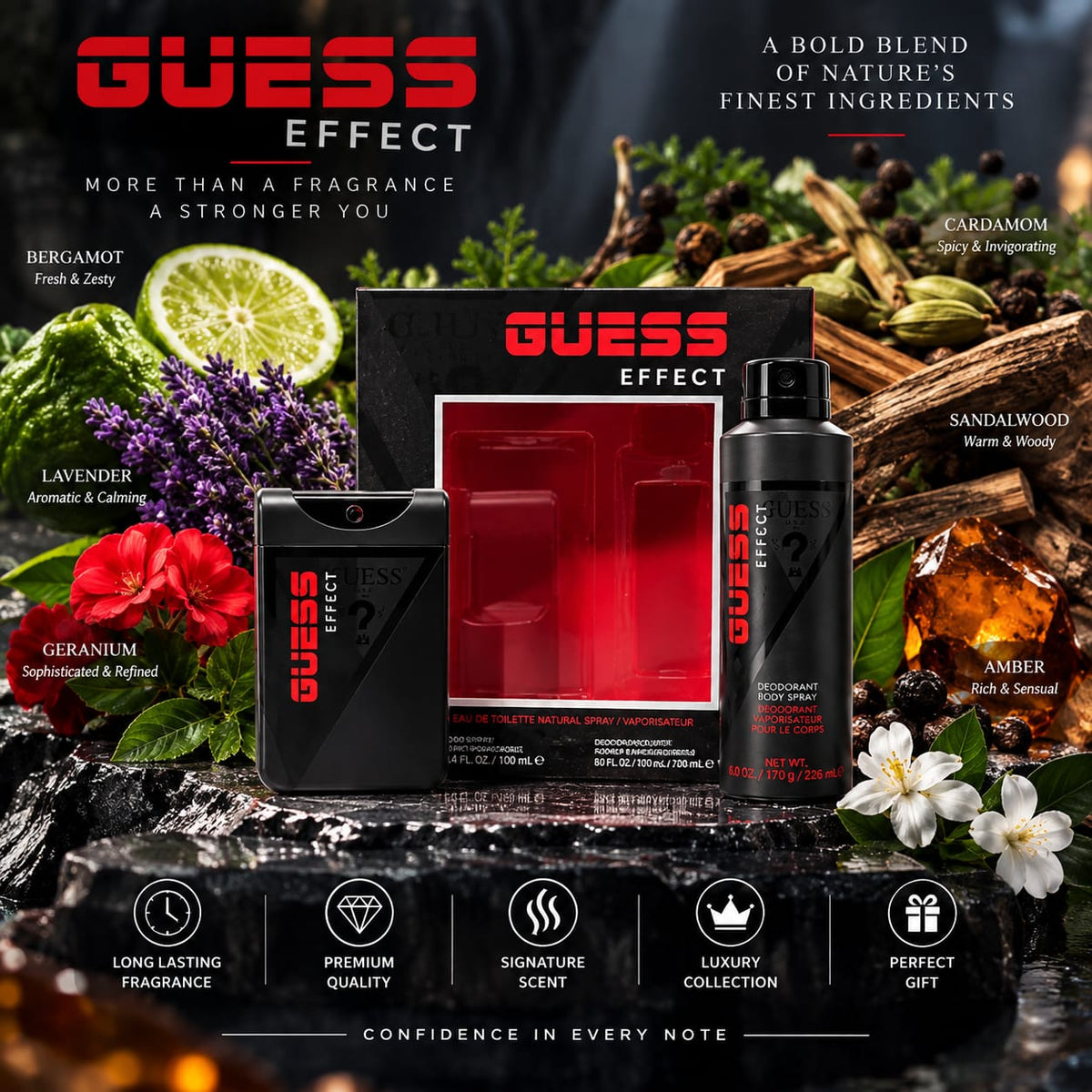 GUESS Effect Eau de Toilette Gift Set for Men – 100ml EDT + 170g Deodorant