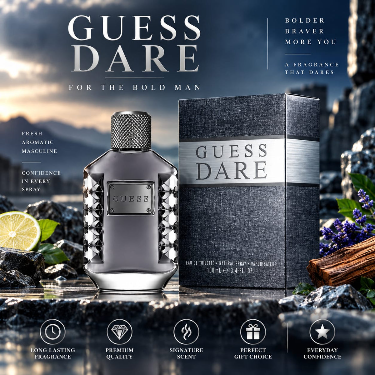 GUESS Dare Eau de Toilette for Men 100ml – Fresh Aromatic Fragrance