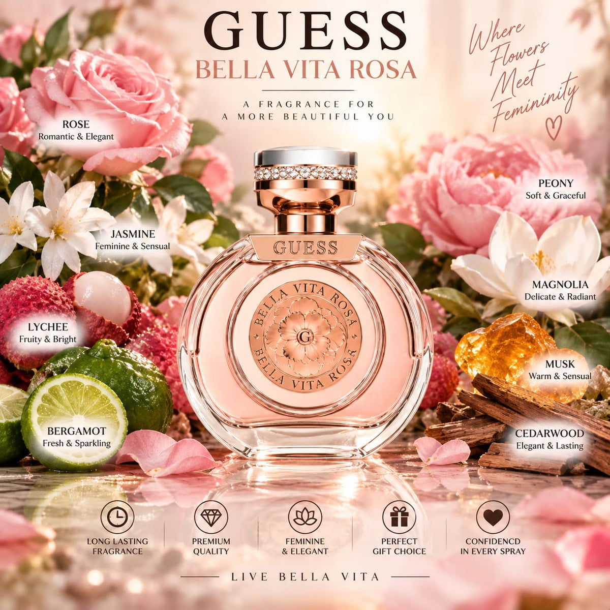 GUESS Bella Vita Rosa Eau de Toilette for Women – 100 ml