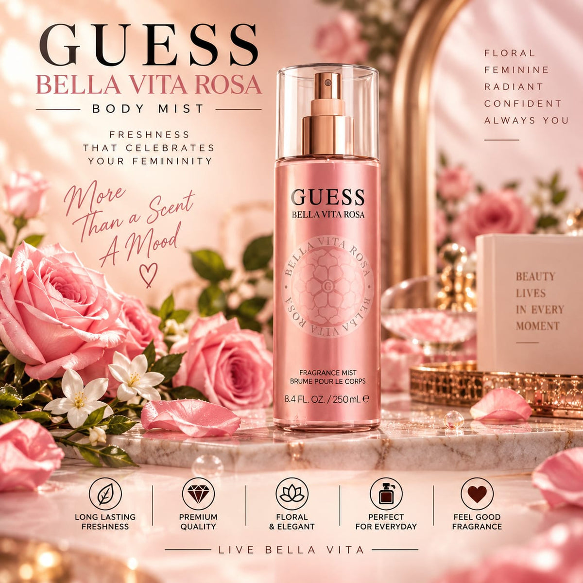 GUESS Bella Vita Rosa Body Mist for Women – 250ml