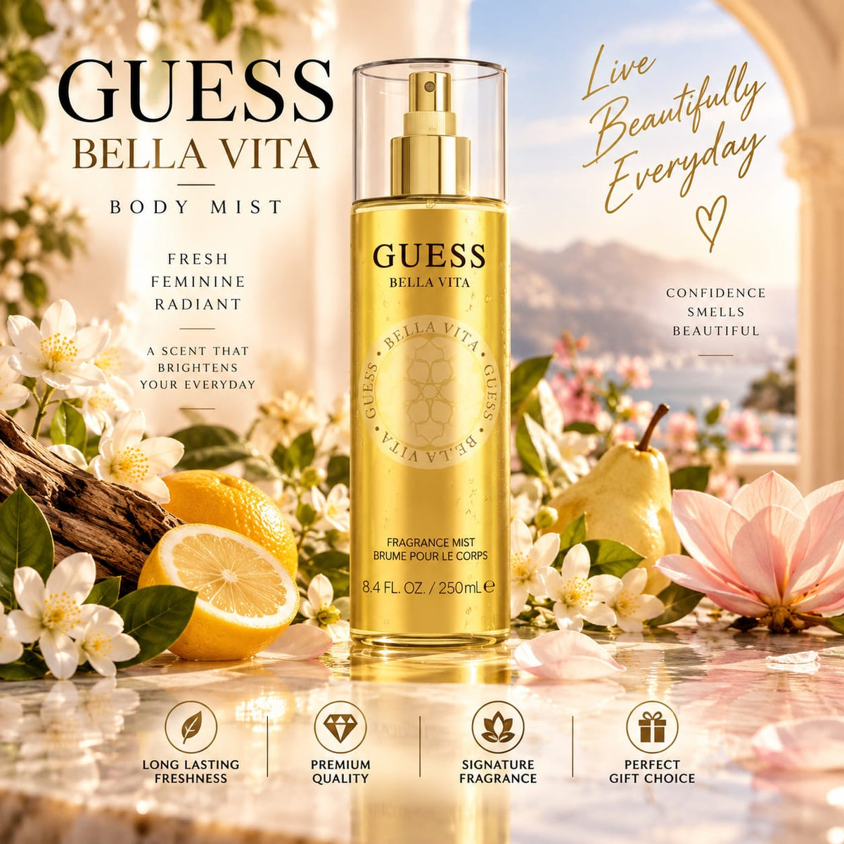 GUESS Bella Vita Body Mist for Women 250 ml – Fresh Feminine Fragrance