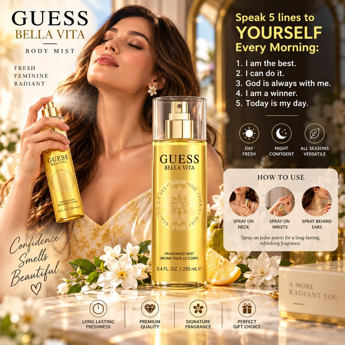 GUESS Bella Vita Body Mist for Women 250 ml – Fresh Feminine Fragrance