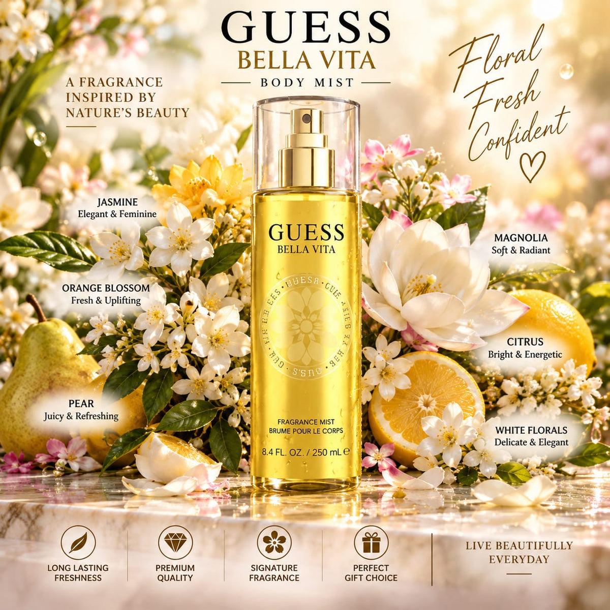 GUESS Bella Vita Body Mist for Women 250 ml – Fresh Feminine Fragrance