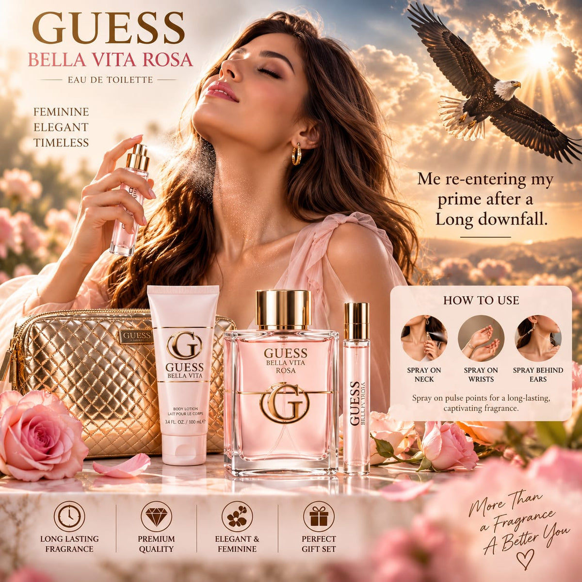 GUESS Bella Vita Rosa Eau de Toilette Gift Set – 100ml + 15ml + 100ml