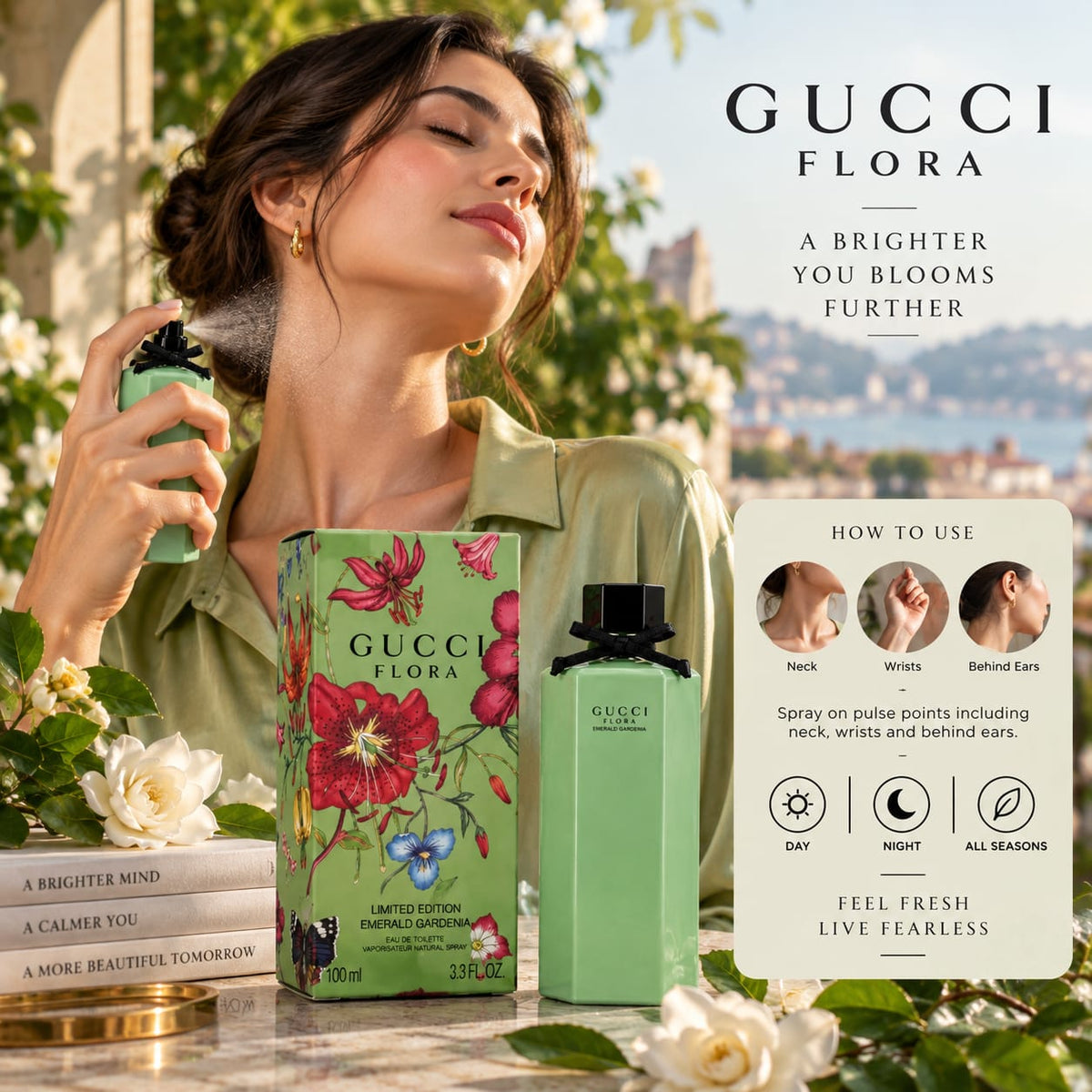 Gucci Flora Emerald Gardenia Limited Edition Eau de Toilette 3.3 FL OZ 100ml