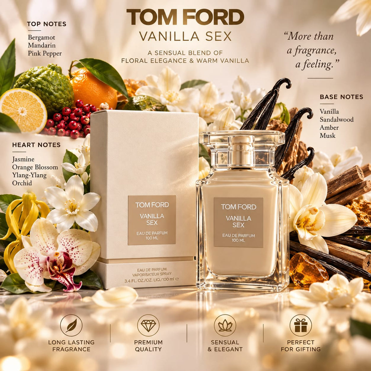 TOM FORD Vanilla Sex Eau de Parfum 100ml – Unisex Amber Vanilla Perfume