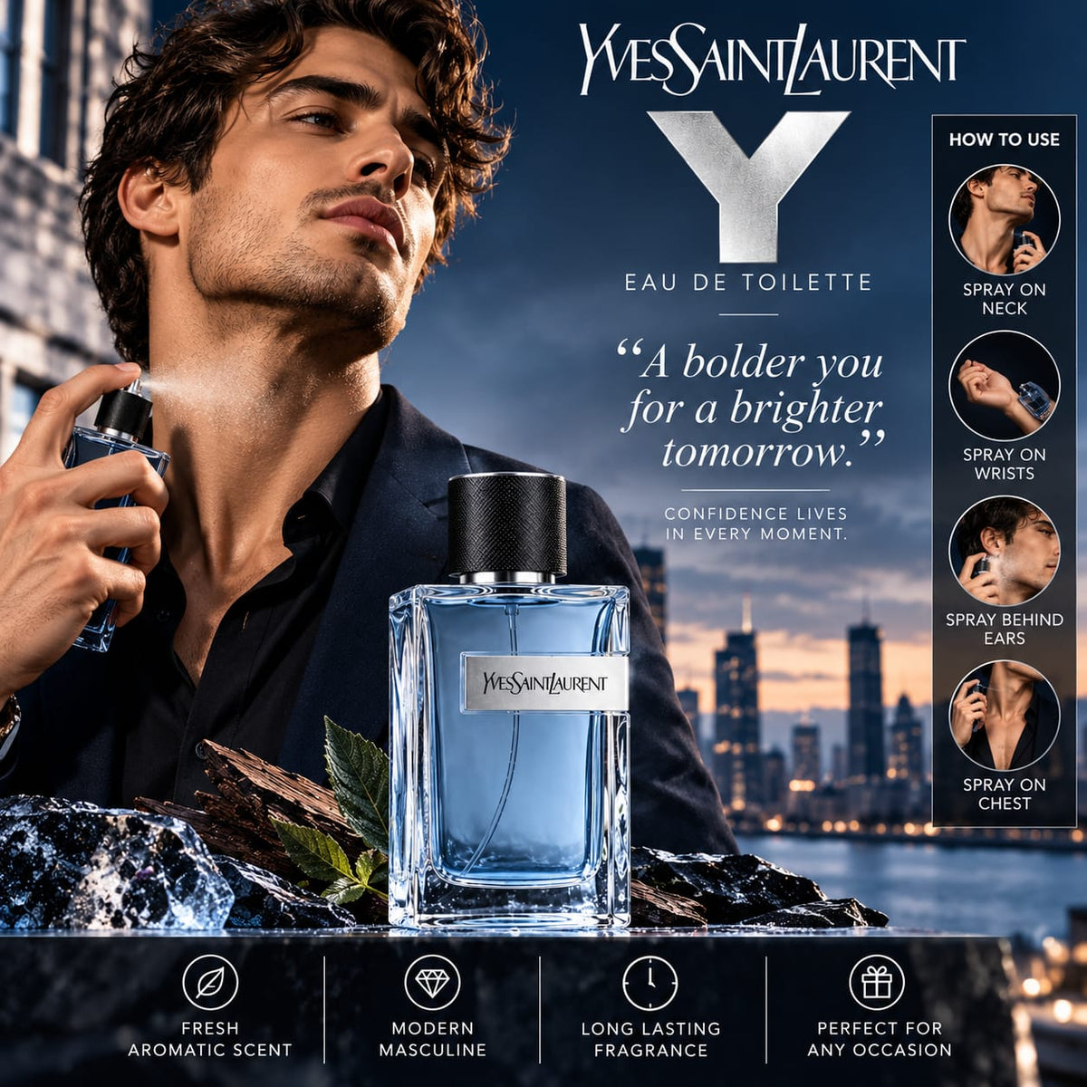 Yves Saint Laurent Y Eau de Toilette – Fresh Aromatic Men's Fragrance 100ml