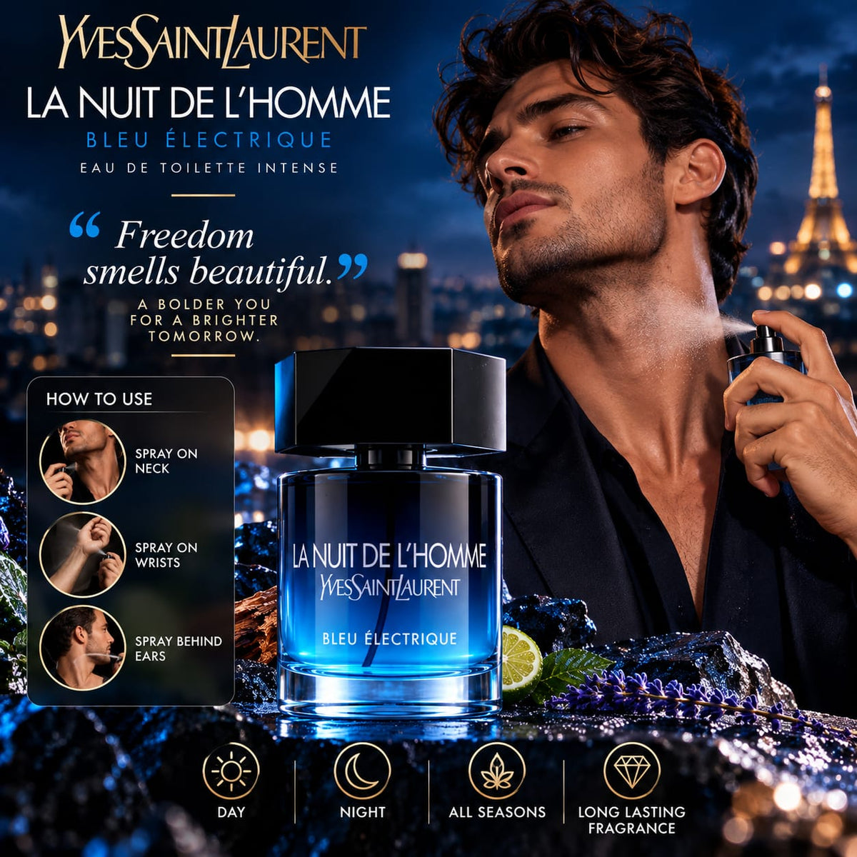Yves Saint Laurent La Nuit de L’Homme Bleu Électrique Eau de Toilette Intense 100ml for Men